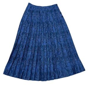VTG Mark Shale Wool Pleated Paisley A-Line Midi Skirt Sz‎ 8 Blue Elegant